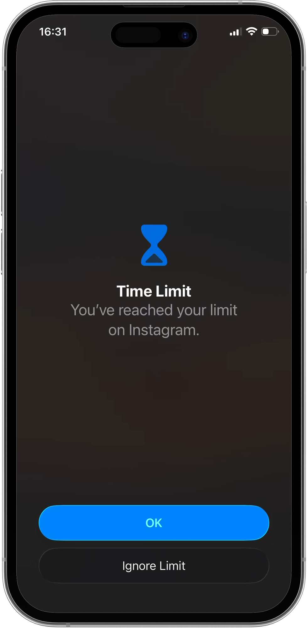 iOS Screen Time showing time limit reached